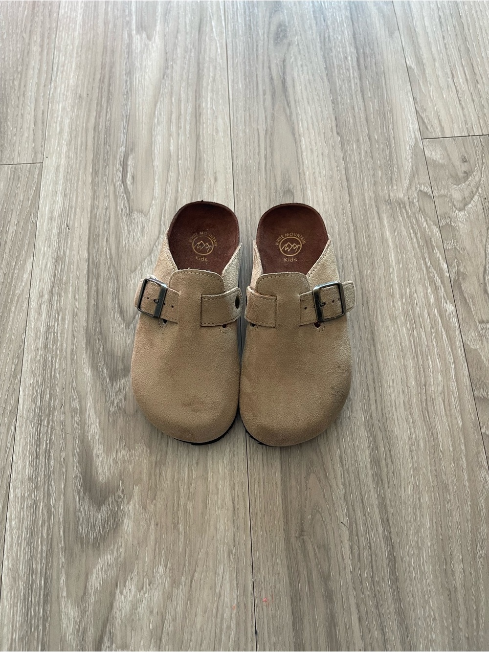 Kids Suede Slip-On Clogs with Adjustable Buckle - Tan